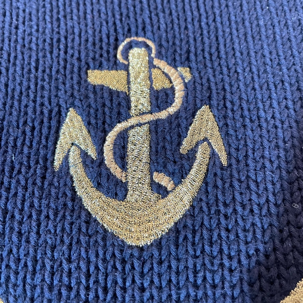 Ladies Ralph Lauren Navy & Gold Anchor Sweater Size XS/TP
